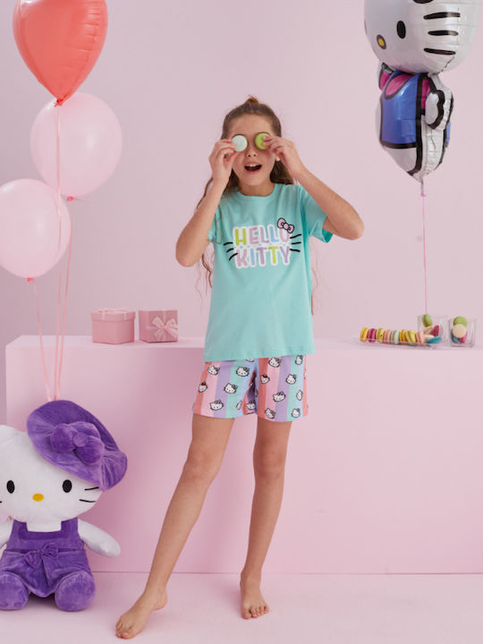Hello Kitty Παιδική Πιτζάμα Καλοκαιρινή Βαμβακερή Φιστικί