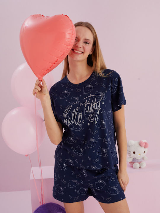 Hello Kitty Set Pijamale pentru Femei Albastru marin