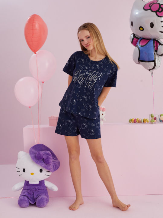 Hello Kitty Set Pijamale pentru Femei Albastru marin