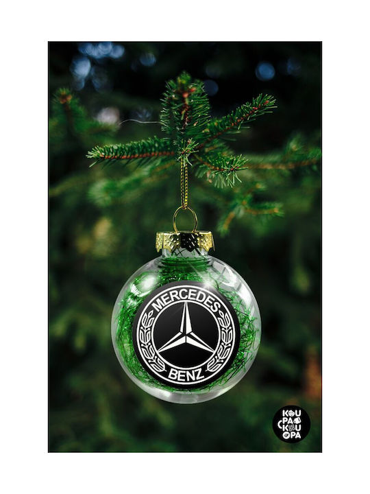 Mercedes Christmas Hanging Ball Ornament Plastic Transparent With Gold Dust With Beads Transparent