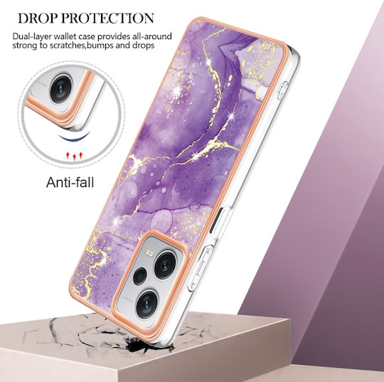 5g Global Electroplating Marble Umschlag Rückseite Silikon / Kunststoff Lila (Redmi Note 12 Pro+)