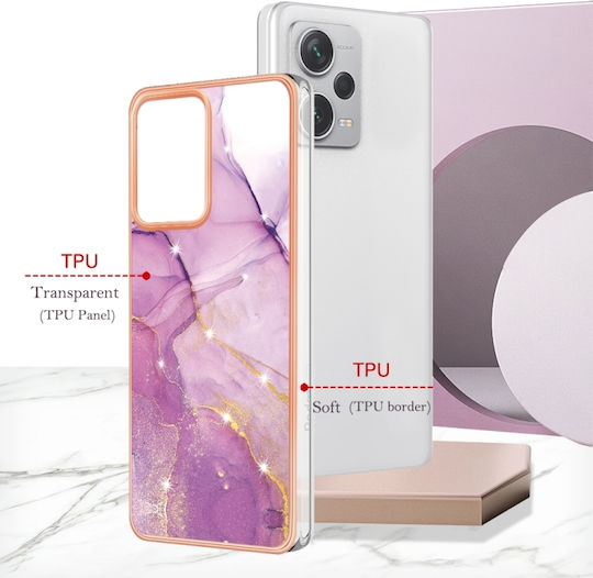 5g Global Electroplating Marble Back Cover Silicone / Plastic Purple (Redmi Note 12 Pro+)