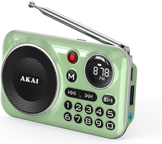 Akai Proffesional 110583-0023 Mini Radio Rechargeable with Bluetooth and USB Green