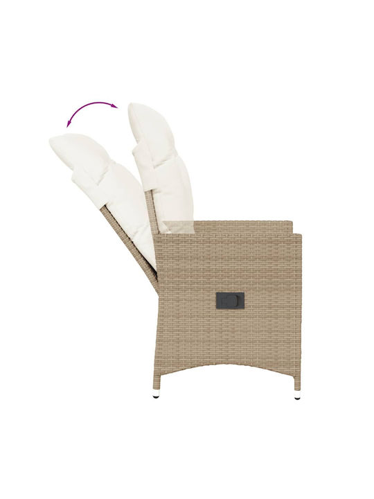 Fotoliu de exterior Rattan Bej cu pernă 2buc 49x50.5x92cm