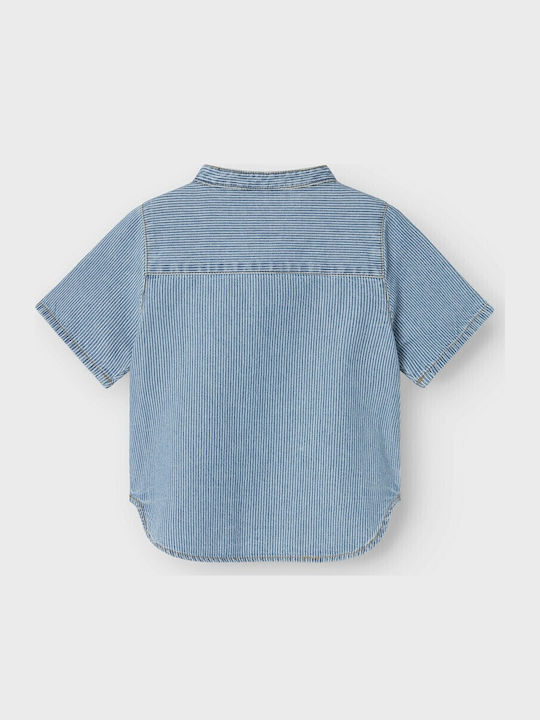 Kinder Gestreift Hemd Kurzarm Denim Light Blue