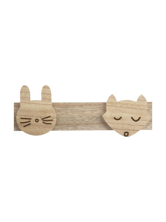 Atmosphera Wooden Kids Wall Hanger with Hooks Beige 55x5x8.5cm