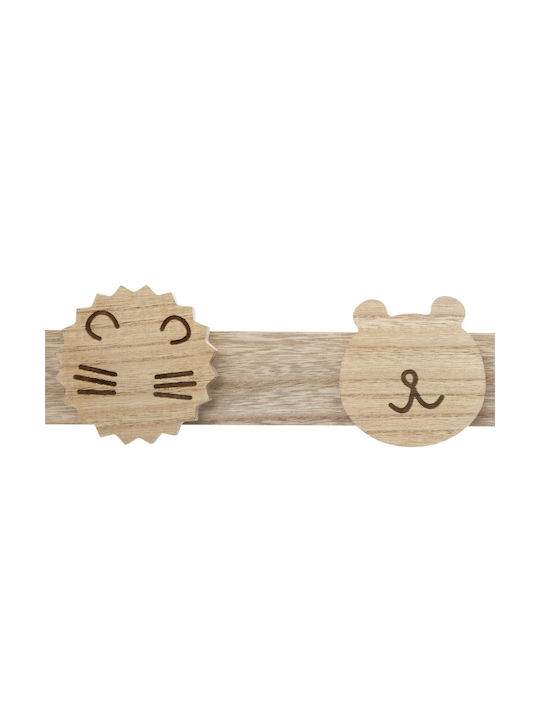 Atmosphera Wooden Kids Wall Hanger with Hooks Beige 55x5x8.5cm