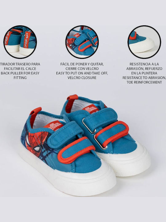 Spiderman Kids Anatomic Sneakers With Hoop & Loop Closure Blue
