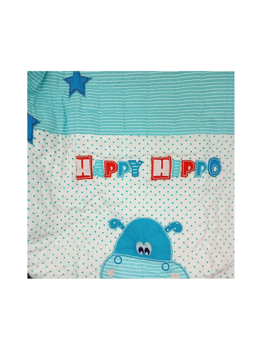 Nima Happy Hippo Βρεφικό Κουβερλί Βαμβακερό Γαλάζιο 110x150cm