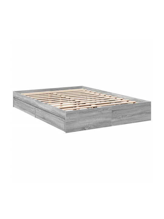 Double Wooden Gray Bed Base with Slats for Mattress 150x200cm