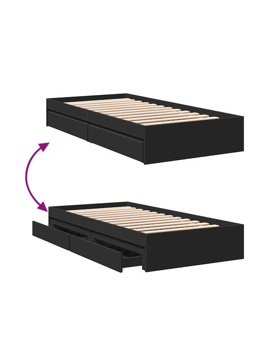 Single Wooden Black Bed Base with Slats for Mattress 75x190cm