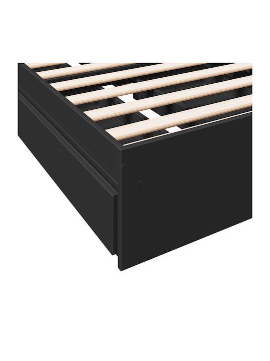 Single Wooden Black Bed Base with Slats for Mattress 75x190cm