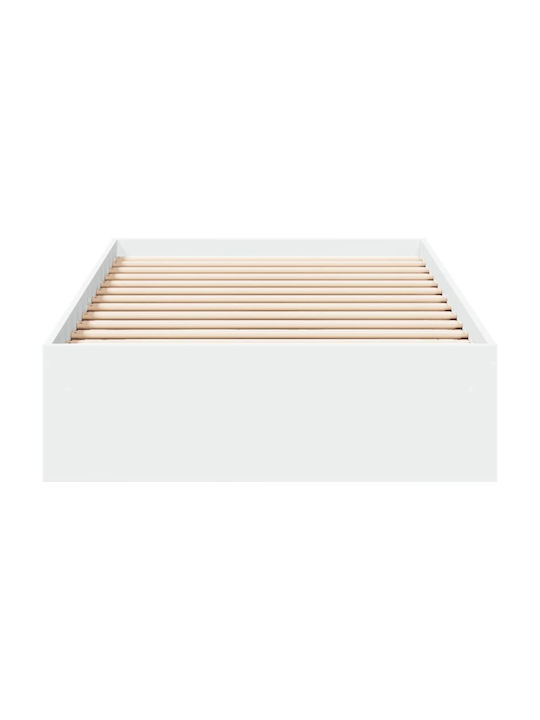 Single Wooden White Bed Base with Slats for Mattress 75x190cm