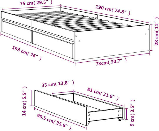 Υπόστρωμα Pat Single Din Lemn Alb Cu Plăci Pentru Saltea 75x190cm