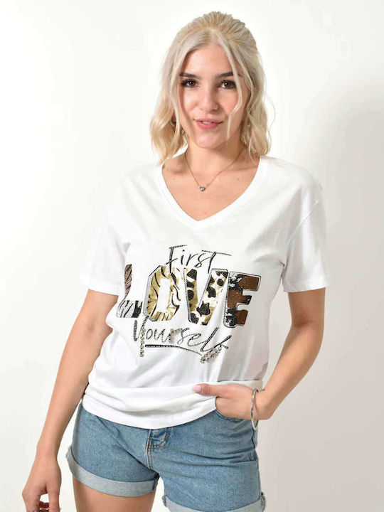 Love Damen T-Shirt Tierdruck White