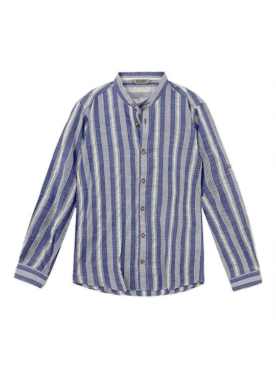 Ustyle Men's Shirt Long Sleeve Linen Striped Blue