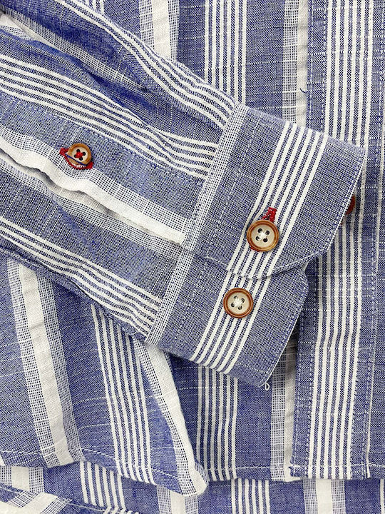 Langärmlig Leinen Hemd Gestreift Blue