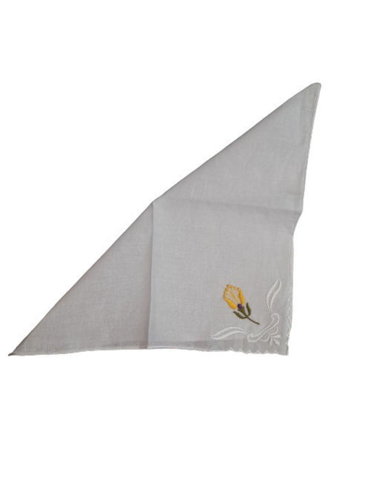 Pocket Handkerchief Cotton Women's Shawl White with yellow embroidery