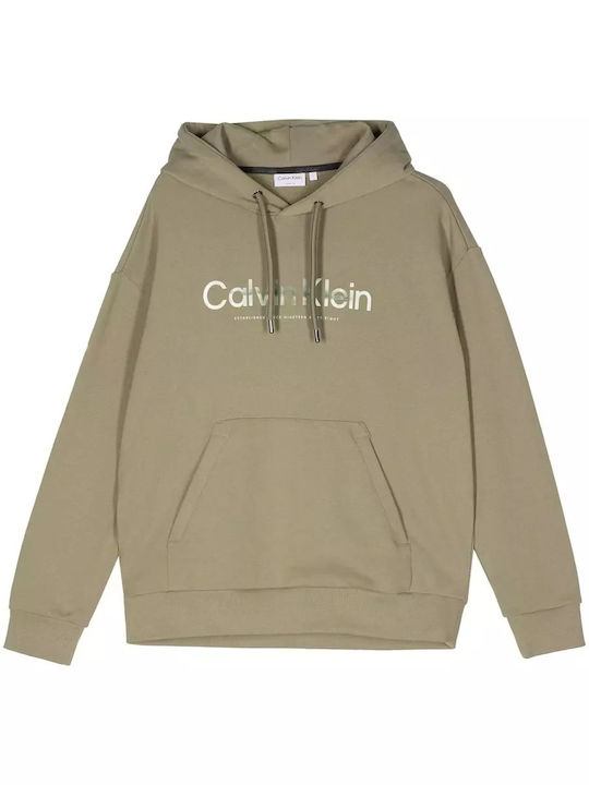 Calvin Klein Herren Sweatshirt mit Kapuze und Taschen Green