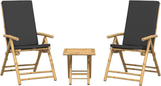 Outdoor Chair Bamboo Grey with Cushion 3pcs 45x45x45cm