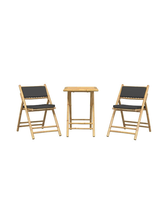 Outdoor-Stuhl Bamboo Grey mit Kissen 3Stück 55x55x75εκ.