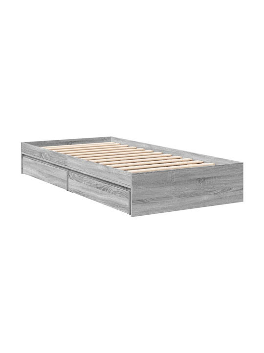 Einzelbett aus Holz Grau mit Lattenrost für Matratze 90x190cm
