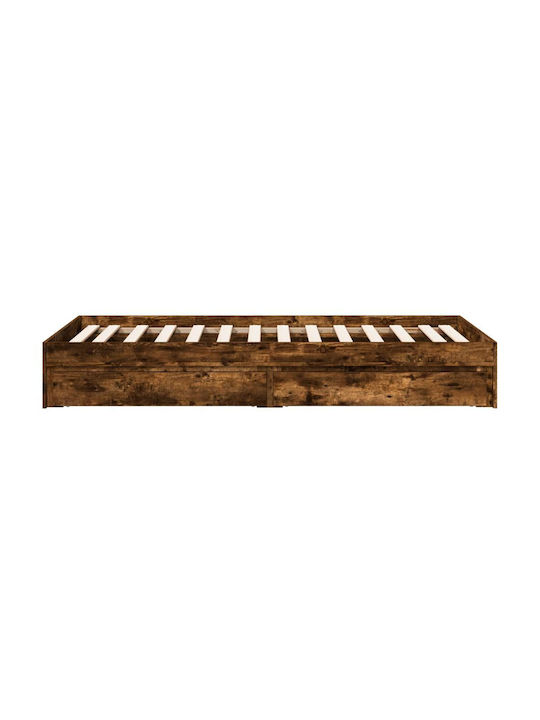 Single Wooden Brown Bed Base with Slats for Mattress 90x190cm