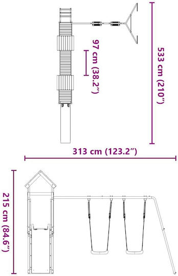 vidaXL Дървена Кула с Повърхност за Катерене 313x533x215см. Кафяв