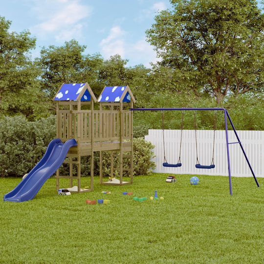 vidaXL Wooden Tower with Climbing Surface 308x406x208cm. Brown
