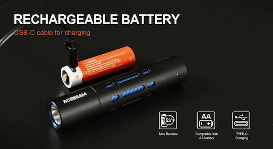 Acebeam Επαναφορτιζόμενος Φακός LED IP68 με Μέγιστη Φωτεινότητα 650lm Rider RX 7075-ALU