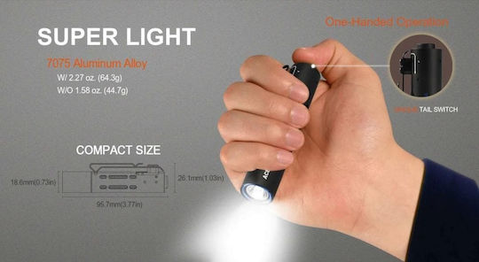 Acebeam Επαναφορτιζόμενος Φακός LED IP68 με Μέγιστη Φωτεινότητα 650lm Rider RX 7075-ALU