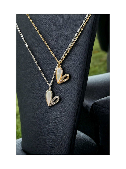 Necklace with design Heart from Steel with Pearls