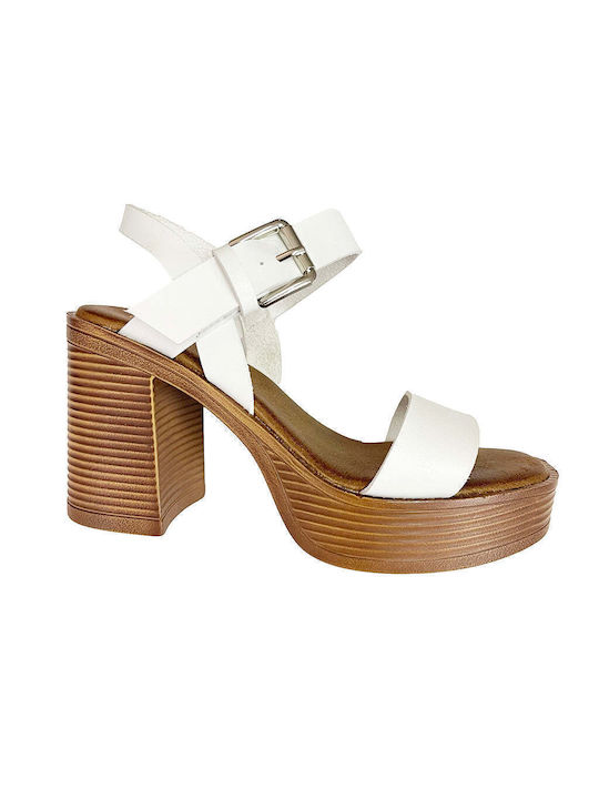 Ustyle Platform Synthetic Leather Women's Sandals White with Chunky High Heel