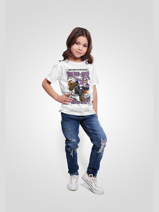 Pop Culture Kids T-shirt White Waluigi Motocross