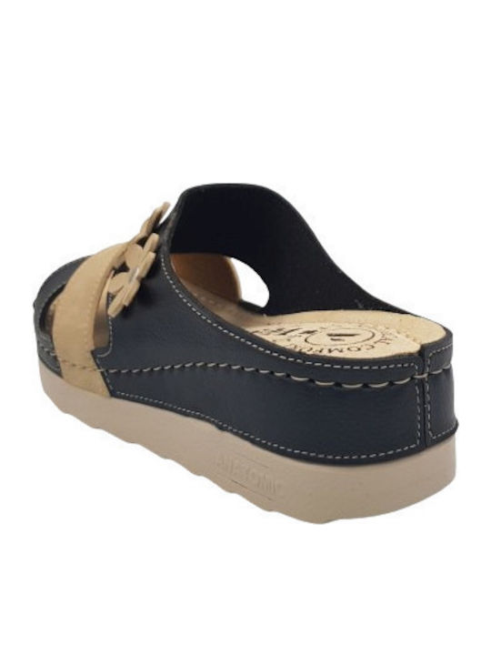 Leather Women's Flat Sandals Anatomic in Black Color