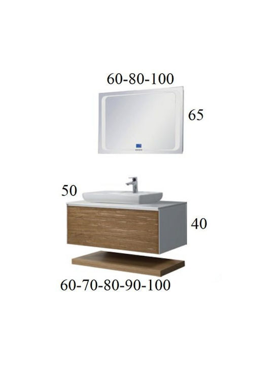 Mabo Καθρέπτης Μπάνιου Led από Plywood με Μήκος 60cm