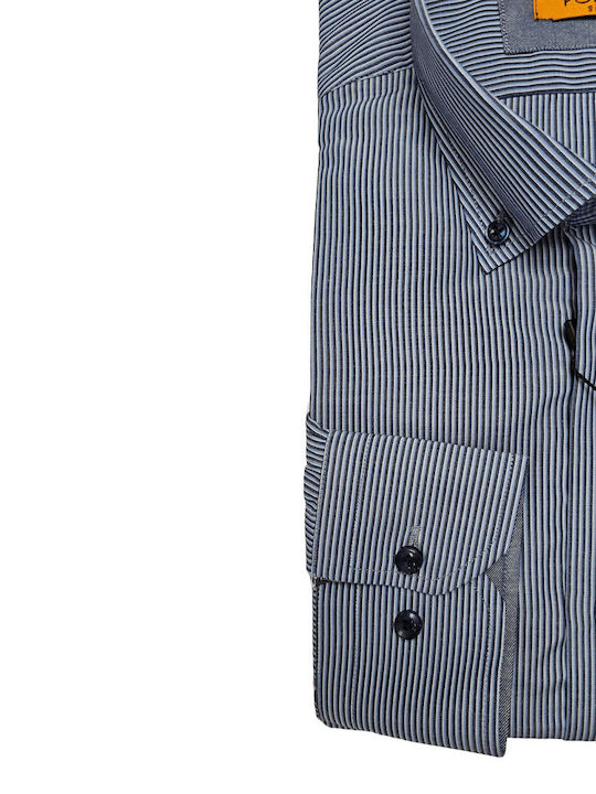 Poli Gianni Men's Shirt Long Sleeve Striped Blue