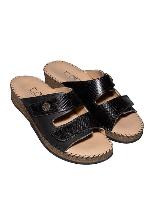 Leather Women's Flat Sandals Anatomic in Black Color