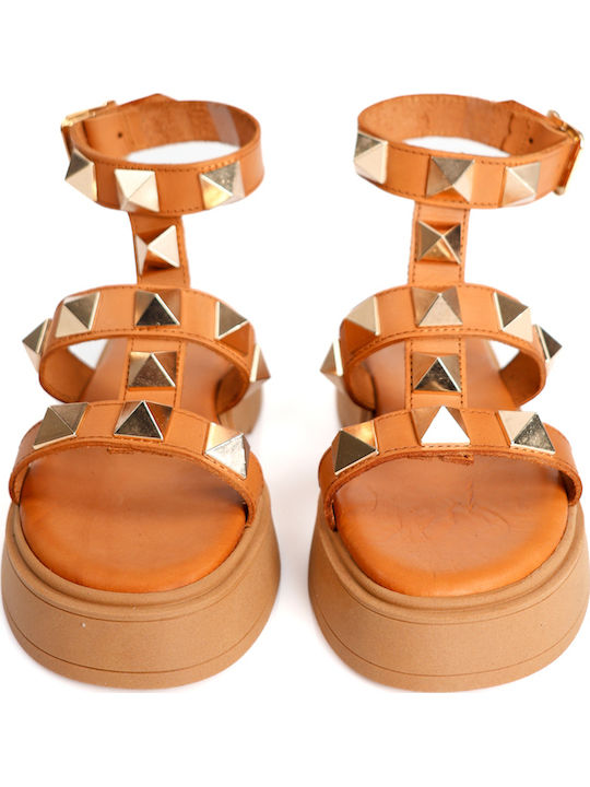Δερμάτινα Γυναικεία Σανδάλια Flatforms Ταμπά
