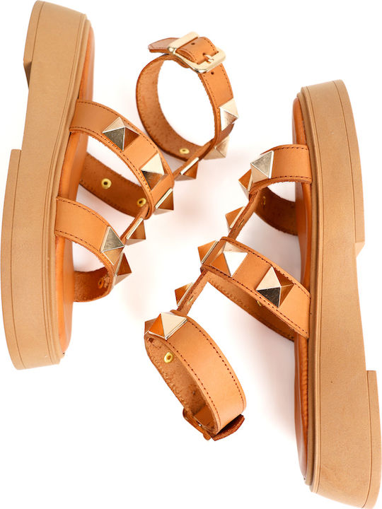 Δερμάτινα Γυναικεία Σανδάλια Flatforms Ταμπά