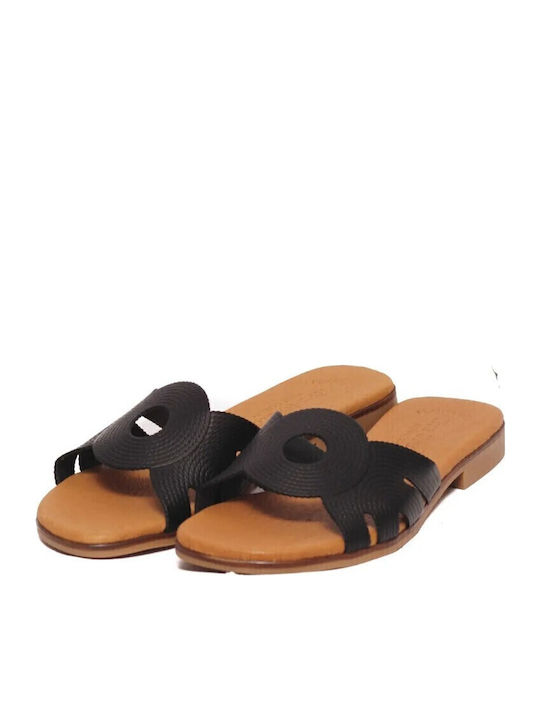 Δερμάτινα Γυναικεία Ανατομικά Σανδάλια Flatforms Μαύρα