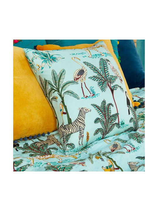 Synchronia Sofa Cushion Jungle from 100% Cotton Turquoise Blue 45x45cm