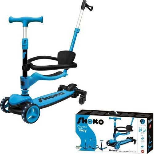 Shoko Παιδικό Πατίνι Αναδιπλούμενο Prime 4 In 1 Plus Τρίτροχο με Κάθισμα για 12 Μηνών Μπλε