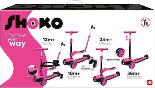 Shoko Παιδικό Πατίνι Αναδιπλούμενο Prime 4 In 1 Plus Τρίτροχο με Κάθισμα για 12 Μηνών Ροζ