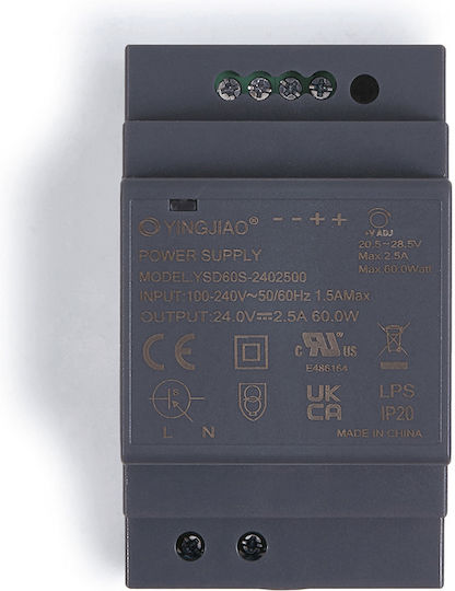 Τροφοδοτικό Ράγας με Έξοδο 24V και Ισχύ 60W 2.5A