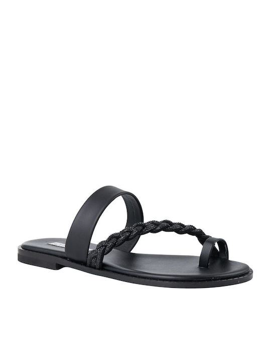 Leather Women's Flat Sandals in Black Color
