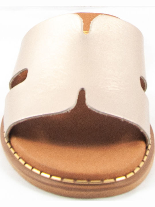 Leather Women's Flat Sandals in Beige Color