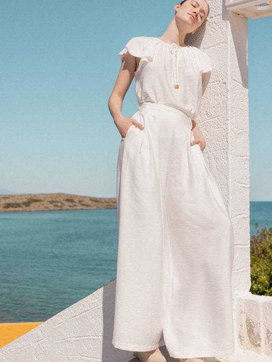 Women's Fabric Trousers with Elastic White