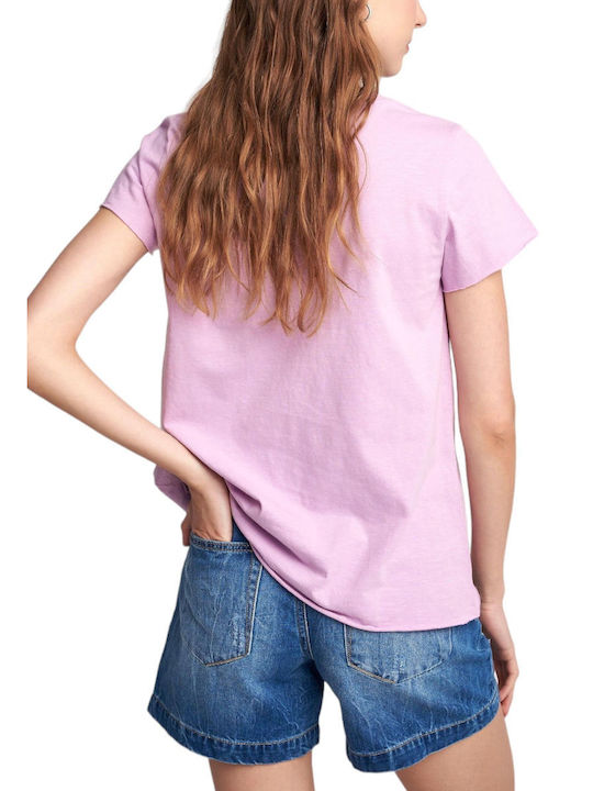 Attrattivo 9904391 Damen Bluse Baumwolle Kurzärmelig mit V-Ausschnitt Lilac