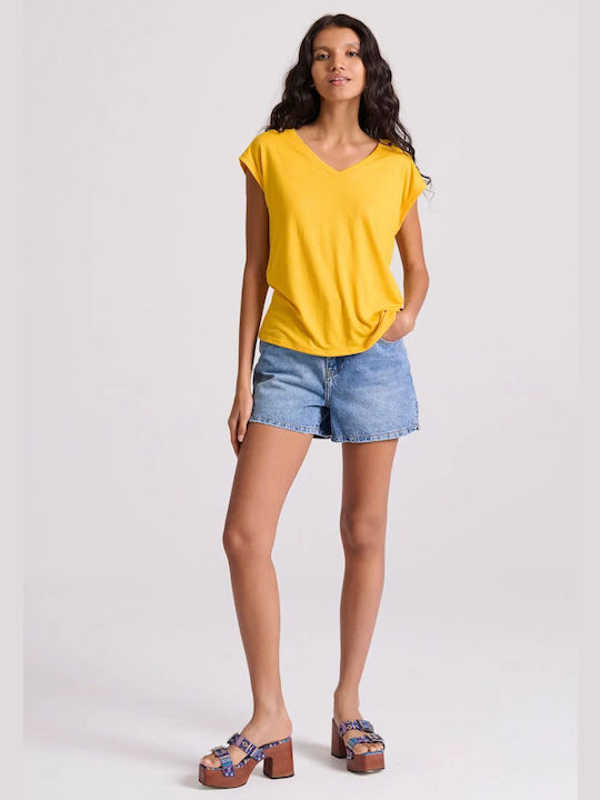 Funky Buddha Women's T-shirt with V Neckline Yellow